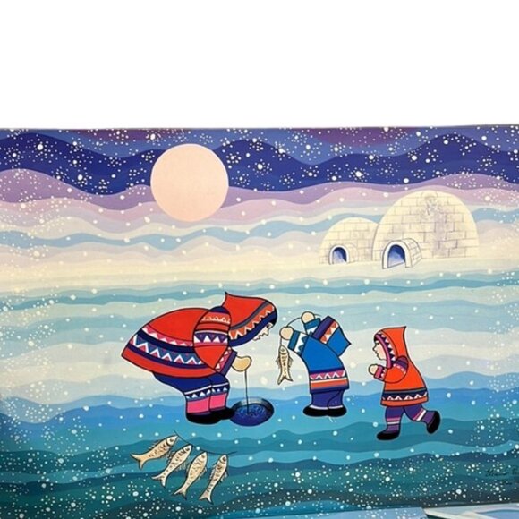 Vintage Eleanor & Tony Paine Inuit Art Cork Back Colourful Placemats Set of 3 - Picture 2 of 8